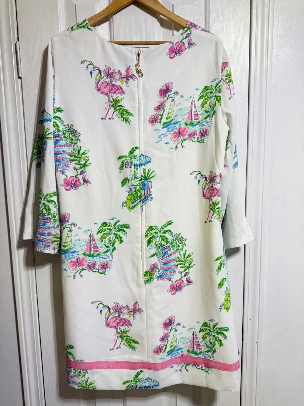 NWT Lilly Pulitzer Margaux 3/4 sleeve white pink flamingo beach palm dress 16 - Picture 7 of 10